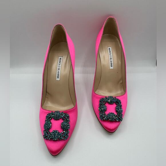 Manolo Blahnik Hangisi 105 Size 39 BPNK Satin Pumps - Picture 2 of 12